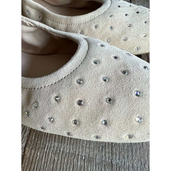 Stuart Weitzman Bling Embellished Suede Ballet Flats Beige Size 8 - Picture 7 of 9